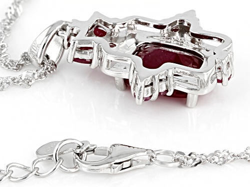 4.76ctw Rectangular Cushion, Pear Shape and Round  Indian Ruby, Rhodium Over Silver Pendant W/Chain