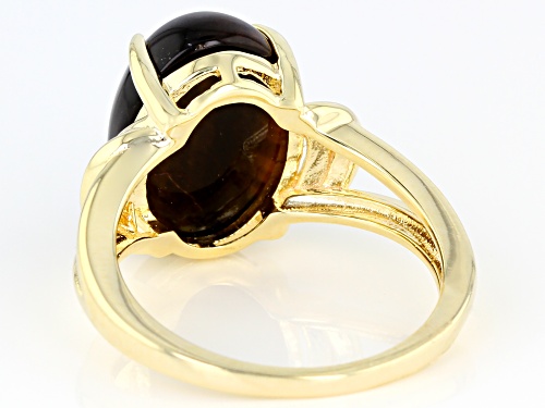 14x10MM OVAL CABOCHON TIGER'S EYE 18K YELLOW GOLD OVER STERLING SILVER SOLITAIRE RING - Size 9
