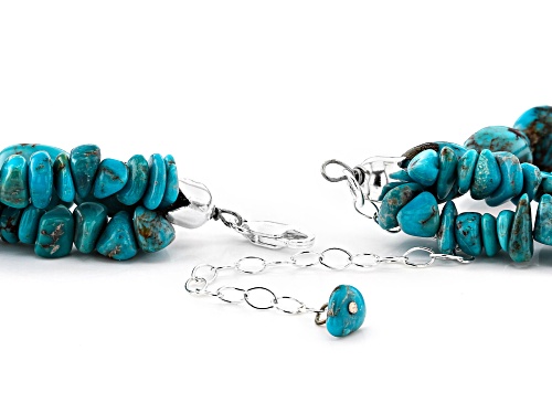 Mixed Shapes Turquoise & Cultured Freshwater Pearl Torsade Silver Necklace & Dangle Earrings Set