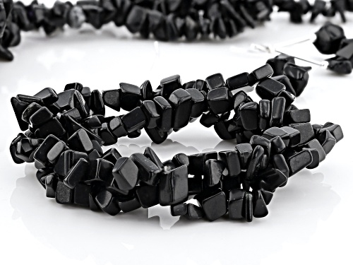 Free-form black onyx nugget necklace, bracelet and earrings rhodium over sterling silver set - Size 60