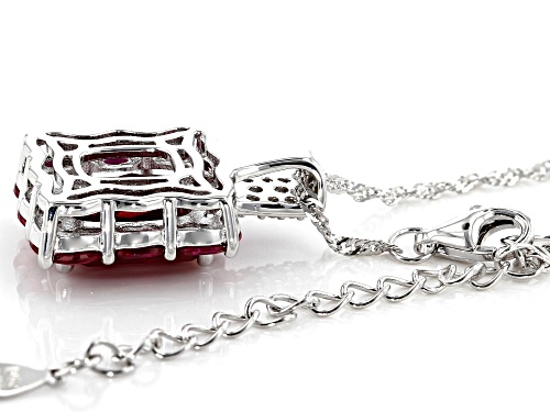 6.37ctw Lab Created Ruby And .17ctw White Zircon Rhodium Over Silver Pendant With Chain