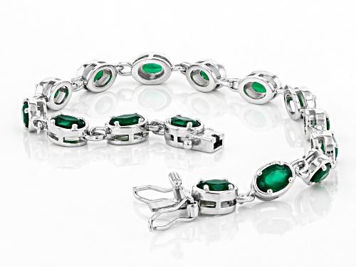 6x4mm Oval Green Onyx Rhodium Over Sterling Silver Bracelet - Size 8