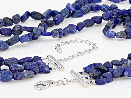 5X8mm Lapis Lazuli Nugget Sterling Silver 3-Strand Necklace - Size 20