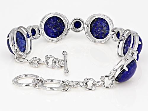 6mm & 14mm Round Cabochon Lapis Lazuli Rhodium Over Sterling Silver Bracelet