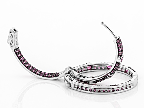 3.72ctw round raspberry color rhodolite rhodium over sterling silver inside out hoop earrings