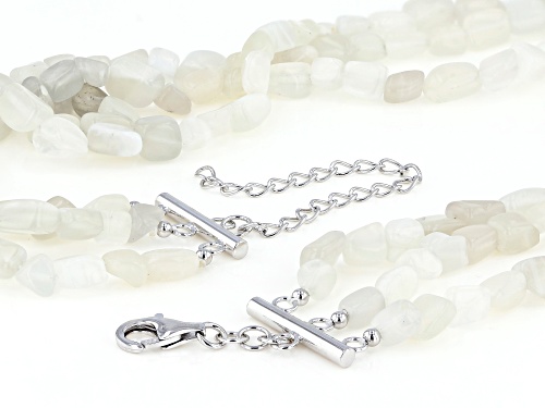 8x5mm White Moonstone Nugget Sterling Silver 3-Strand Necklace - Size 20