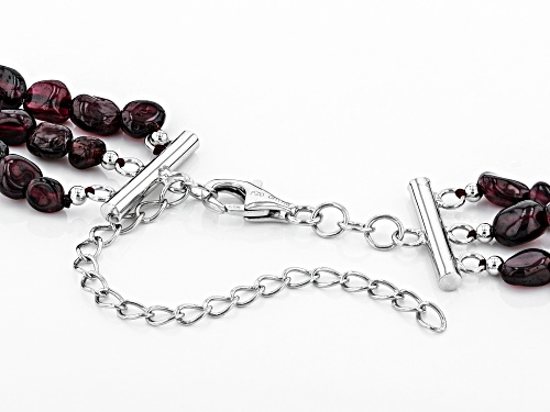 Rhodolite Garnet Sterling Silver 3-Row Necklace - Size 18