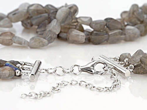 Labradorite bead, rhodium over Sterling Silver 3-Row Bracelet - Size 7.5