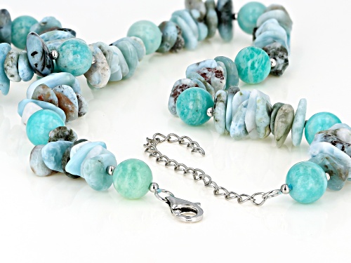 Amazonite & Larimar Sterling Silver Necklace - Size 19