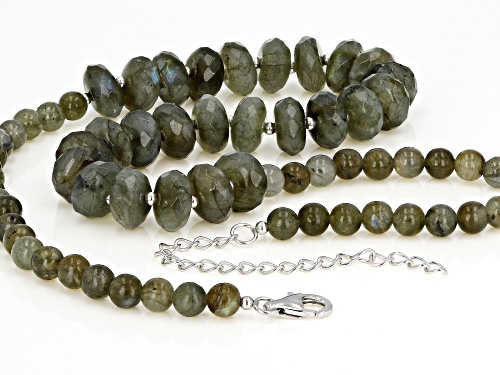 Labradorite faceted rondelle bead, rhodium over Sterling Silver Necklace - Size 18