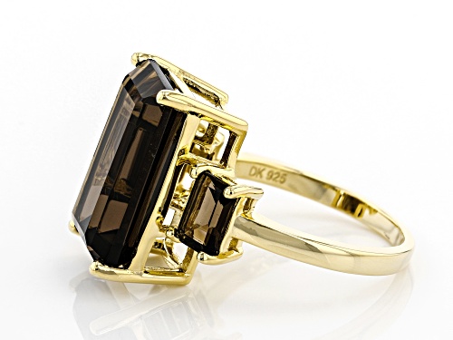 8.95ctw Emerald Cut Smoky Quartz 18k Yellow Gold Over Silver 3-Stone Ring - Size 8