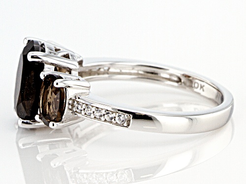 2.78ctw Oval Smoky Quartz With .09ctw Round Zircon Rhodium Over Sterling Silver Ring - Size 7