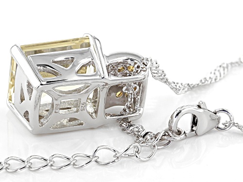 4.74CT EMERALD CUT YELLOW LABRADORITE WITH .20CTW CITRINE RHODIUM OVER  SILVER PENDANT WITH CHAIN