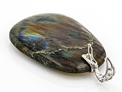 54x40mm Trapezoid Labradorite Rhodium Over Silver Enhancer Pendant