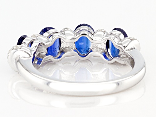 2.18ctw Oval Blue Kyanite With .25ctw Round White Zircon Rhodium Over Silver Band Ring - Size 7