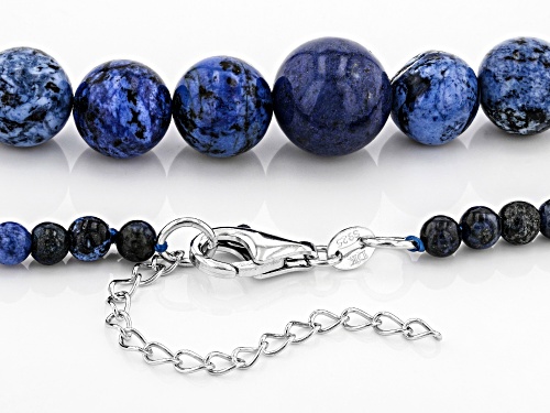 4-12mm Round Dumortierite Rhodium Over Sterling Silver Graduated Bead Necklace - Size 18