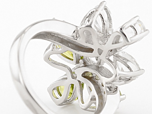 2.38ctw Manchurian Peridot™ And 2.27ctw White Topaz Sterling Silver Floral Bypass Ring - Size 5