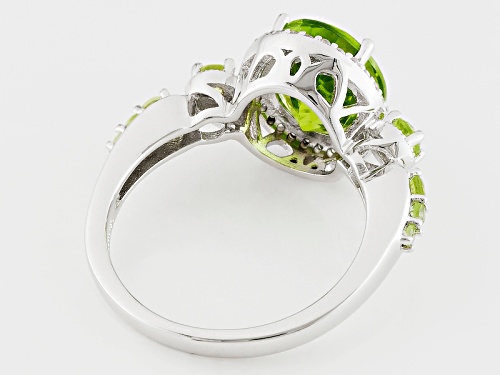 3.53ctw Oval And Round Manchurian Peridot™ With .19ctw Round White Zircon Sterling Silver Ring - Size 7