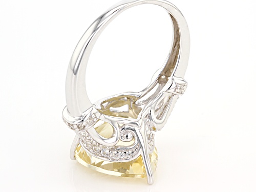 4.68ct Pear Shape Yellow Labradorite With .40ctw Round White Zircon Rhodium Over Silver Ring - Size 10