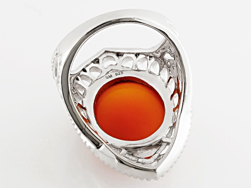 18x13mm Oval Orange Carnelian Cabochon Sterling  Solitaire Silver Ring - Size 5