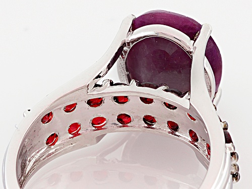 6.00ct Oval Indian Ruby And 1.42ctw Round Vermelho Garnet™ Sterling Silver Ring - Size 12