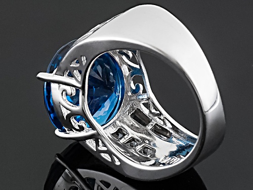 7.65ct Round Lab Created Blue Spinel With 1.58ctw Square & Baguette White Topaz Sterling Silver Ring - Size 6