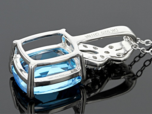 6.21ct Rectangular Cushion Swiss Blue Topaz And .29ctw Round White Zircon Silver Pendant With Chain