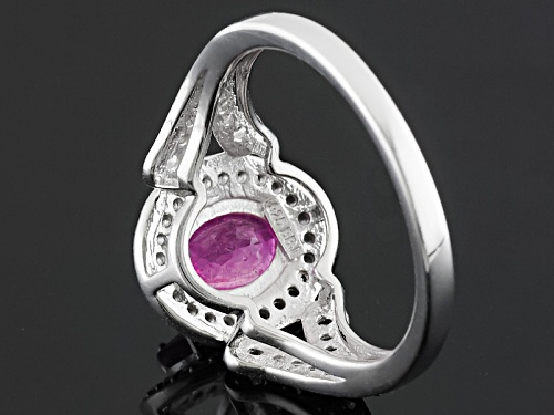 1.58ct Oval Mahaleo® Pink Sapphire With .21ctw White Topaz Sterling Silver Ring - Size 12