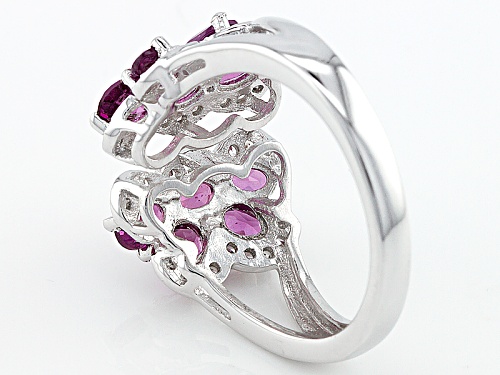 2.20ctw Oval Raspberry Color Rhodolite With .19ctw Round White Zircon Sterling Silver Ring - Size 7