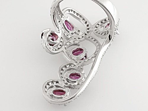 2.50ctw Oval Raspberry color Rhodolite And .77ctw Round White Topaz Sterling Silver Ring - Size 7