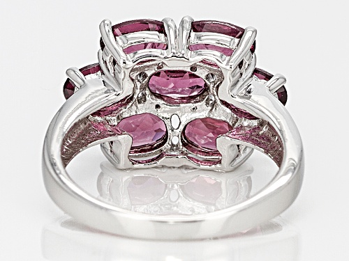 3.33ctw Oval Raspberry Color Rhodolite Sterling Silver Cluster Ring - Size 12