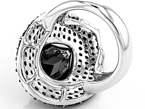 9.00ctw Pear Shape And Round Black Spinel Sterling Silver Ring - Size 7
