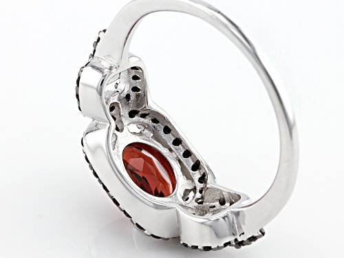 1.57ct Oval Vermelho Garnet™ And .39ctw Round Black Spinel Rhodium Over Sterling Silver Ring - Size 9