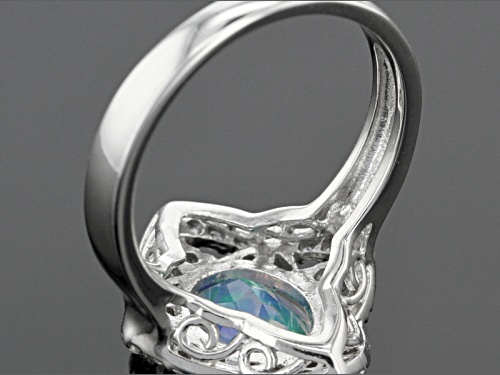 1.49ct Oval Lab Created Opal And .23ctw Round White Zircon Sterling Silver Ring - Size 7