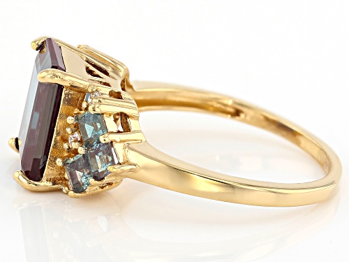 4.35CTW LAB CREATED ALEXANDRITE WITH .01CTW MOISSANITE 18K YELLOW GOLD OVER SILVER RING - Size 8