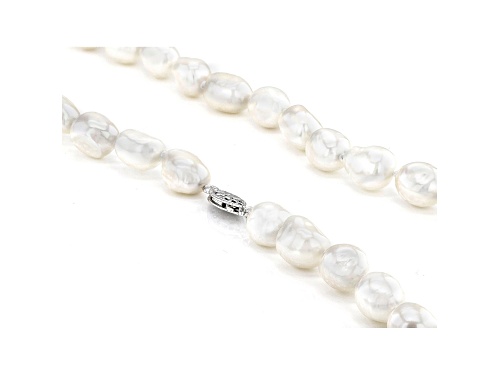 8-9mm White Cultured Freshwater Pearls Rhodium Over Sterling Silver 18 Inch Strand Necklace - Size 18