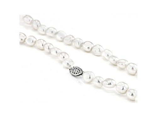 6-7mm White Cultured Freshwater Pearls Rhodium Over Silver 24 Inch Strand Necklace - Size 24