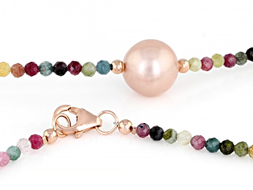 Genusis™ Pink Cultured Freshwater Pearl & Multicolor Tourmaline 18k Rose Gold Over Silver Necklace - Size 36