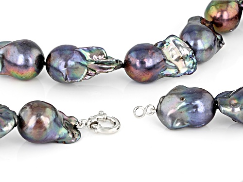 Genusis™ 14-17mm Black Cultured Freshwater Pearl Rhodium Over Silver 22 Inch Strand Necklace - Size 22