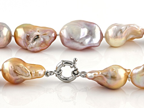Genusis™ 13-15MM Multi-Color Cultured Freshwater Pearl Rhodium Over Sterling Silver 18 Inch Necklace - Size 18