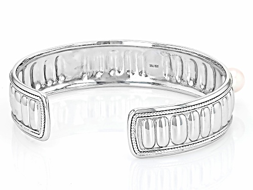 8.5-9mm White Cultured Freshwater Pearl Rhodium Over Sterling Silver Cuff Bracelet - Size 8
