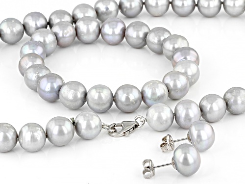 11-12mm Platinum Cultured Freshwater Pearl Rhodium Over Silver Necklace Bracelet & Earring Set