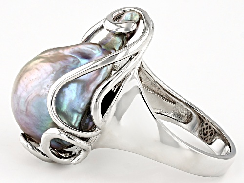 Genusis™ 15mm Platinum Cultured Freshwater Pearl Rhodium Over Sterling Silver Ring - Size 10
