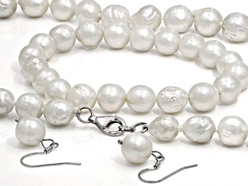 Genusis™ 9-11mm Cultured Freshwater Pearl Rhodium Over Silver Necklace, Bracelet, & Earring Set