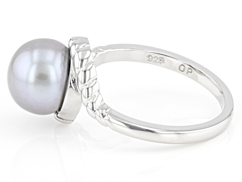 9mm Platinum Cultured Freshwater Pearl Rhodium Over Sterling Silver Ring - Size 12