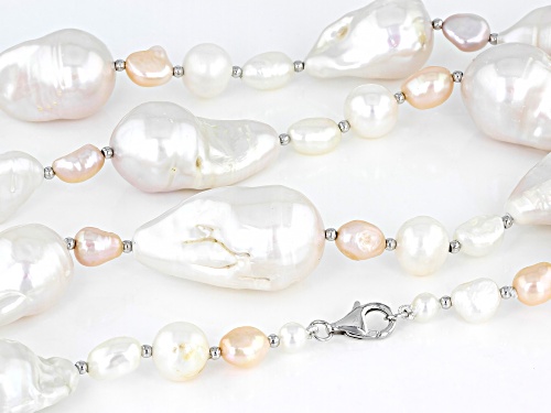 Genusis™ 13-16mm & 6-9mm Multi-Color Cultured Freshwater Pearl Rhodium Over Silver 36 Inch Necklace - Size 36