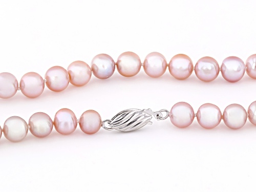 7-8mm Pink Cultured Freshwater Pearl Rhodium Over Sterling Silver 18 Inch Strand Necklace - Size 18