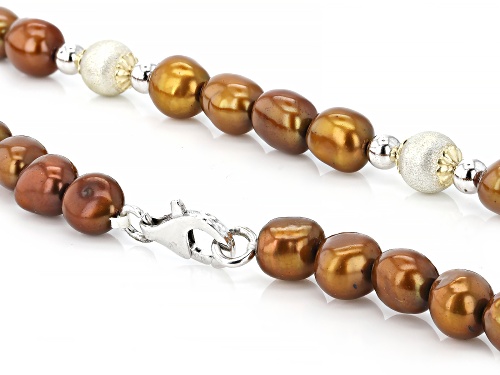 7-8mm Cultured Freshwater Pearl Rhodium and 14K Yellow Gold Over Silver 18 Inch Necklace - Size 18