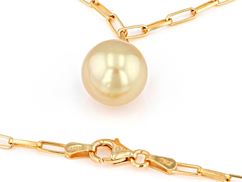 10.5mm Golden Cultured South Sea Pearl 18k Yellow Gold Over Sterling Silver Necklace