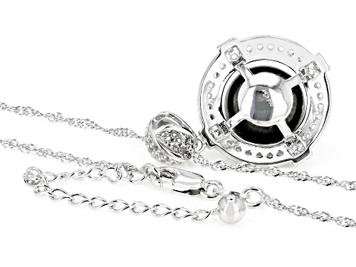 11-12mm Black Cultured Tahitian Pearl & White Topaz Rhodium Over Silver Pendant With Chain